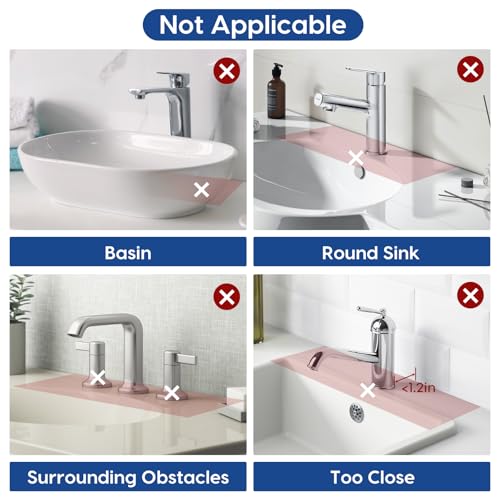 14.6 Inch Silicone Faucet Mat for Kitchen Sink Splash Guard, 7° Slope | 14.6"x5.5" water draining mat with fasten button; 1.6-2.75" customizable hole for bathroom, RV & kitchen sink drip catcher.