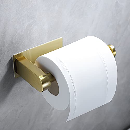 YIGII Adhesive Toilet Paper Holder - Self Adhesive Toilet Paper Roll Holder Wall Mount for Bathroom, Premium Thicken Brushed Brass Stainless Steel, Rustproof - color: Brass