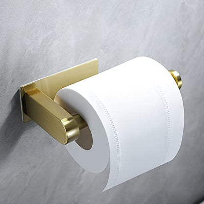 YIGII Adhesive Toilet Paper Holder - Self Adhesive Toilet Paper Roll Holder Wall Mount for Bathroom, Premium Thicken Brushed Brass Stainless Steel, Rustproof - color: Brass