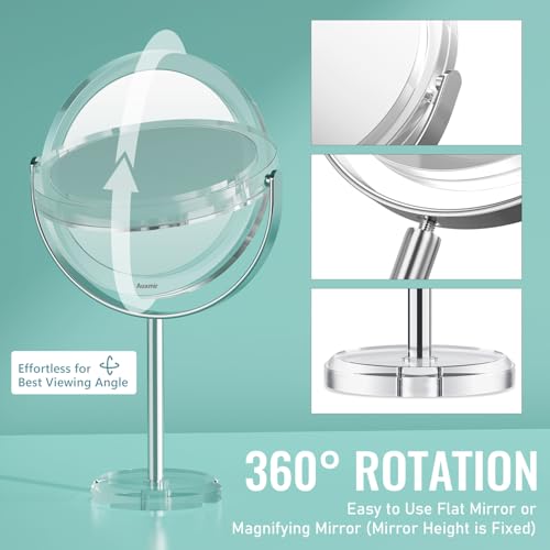 Auxmir 1X/30X Double-Sided Makeup Mirror, 6.7" Magnifying Mirror | 360°rotation, tweezers, vanity desk table stand travel, stainless steel and ABS construction, 30X magnification - color: 1x/30x-6 Inch