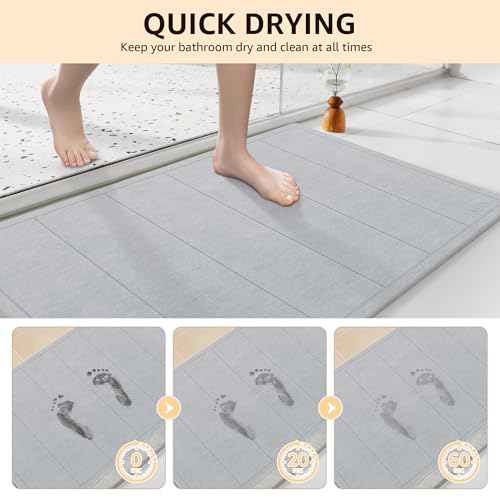 Yolife 32"x 20" Stone Bath Mat Large, Diatomaceous Earth Bath Mat for Bathroom, Super Absorbent Quick Drying Stone Shower Mat, Non-Slip Natural Diatomite Bathroom Floor Mat, Easy to Clean (Light Grey) - color: Light Grey