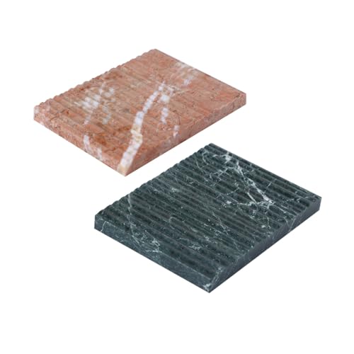 2pcs Marble Soap Dish Set Bar Soap Sponge Holder Tray for Bathroom Kitchen | Real Stone | Multi-Color Set | Non-slip | Hand-made Draining Grooves | Keep Soap Dry | Easy to Clean