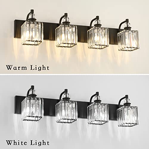 Ralbay Black Crystal Vanity Light 4 Light 31.5''Modern Matte Black Bathroom Wall Light Fixtures Over Mirror Bathroom Vanity Lights - color: Square-Black, size: 32 inch