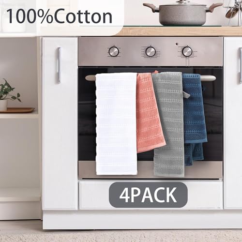 VOOVA & MOVAS Black Hand Towels 4PC,13"x30", 100% Cotton,with Loop | Waffle Weave Fabric, Soft Lightweight & Absorbing, Quick Dry & Non-fading, Unshrinkable - color: Black