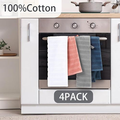 VOOVA & MOVAS Black Hand Towels 4PC,13"x30", 100% Cotton,with Loop | Waffle Weave Fabric, Soft Lightweight & Absorbing, Quick Dry & Non-fading, Unshrinkable - color: Black