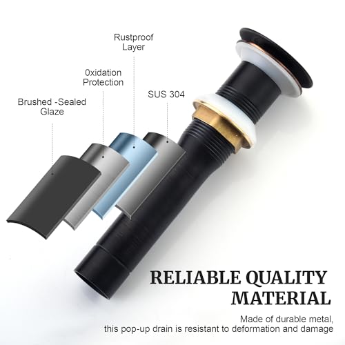 Pop up Sink Drain Stopper Without Overflow Oil Rubbed Bronze for Bathroom Vessel Vanity Sink Art Basin，Big Cap Sink Drain Without Overflow, Metal Pop-up Drain Strainer with Detachable Basket Stopper - color: Oil Rubbed Bronze, style: without overflow