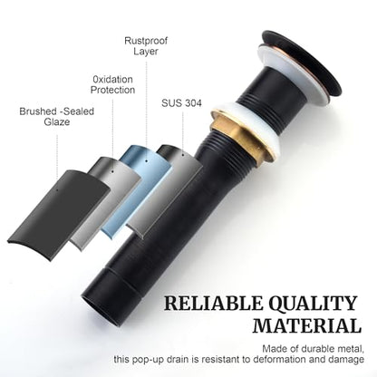 Pop up Sink Drain Stopper Without Overflow Oil Rubbed Bronze for Bathroom Vessel Vanity Sink Art Basin，Big Cap Sink Drain Without Overflow, Metal Pop-up Drain Strainer with Detachable Basket Stopper - color: Oil Rubbed Bronze, style: without overflow