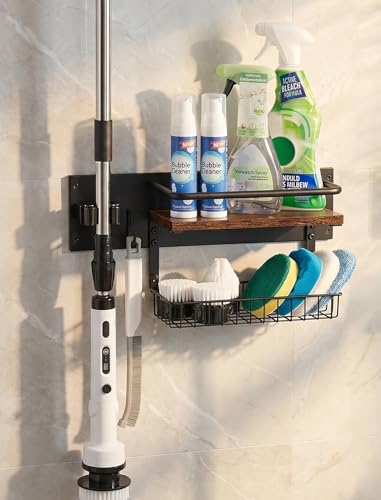 Cleaning Supplies Organizer Wall Mounted | Cleaning Organizer with Blanket for Storage, Laundry Room Organization Storage Shelves with Clip Hook for Bathroom Kitchen
