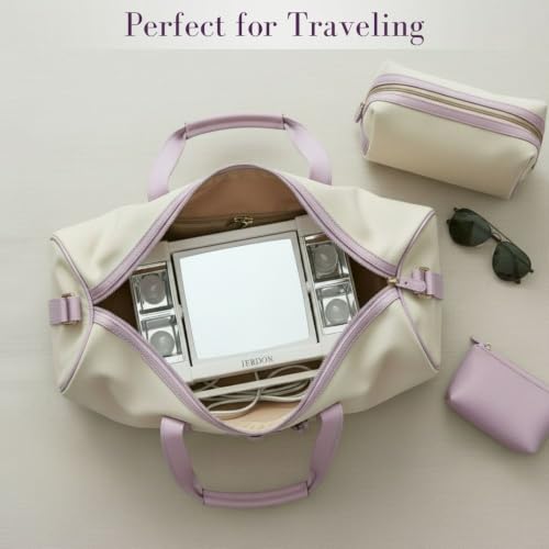 JERDON Lighted Makeup Mirror with 3X Magnification - White - J1010 | Two-Sided 6" x 6" Square Frame, Glare-Free Lighting