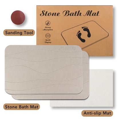 Stone Bath Mat Large, Diatomaceous Earth Shower Mat, Non-Slip Super Absorbent Quick Drying Bathroom Floor Mat, 2 Pack,23.62x15.35, Greyish White - color: Greyish White