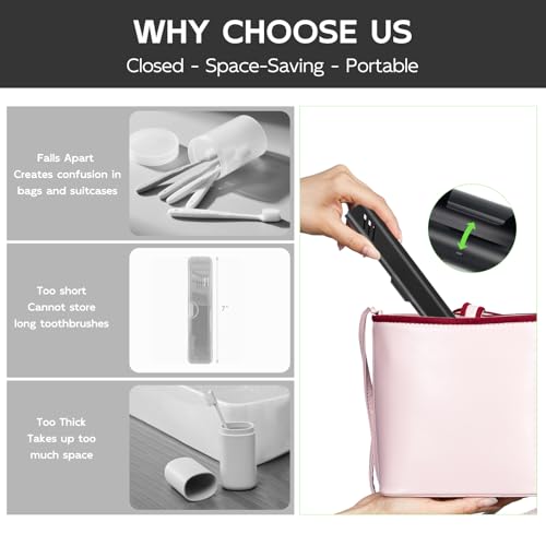 Travel Toothbrush Case, Portable Toothbrush Holder, Durable Aluminum Toothbrush Storage Box, Small Breathable Manual Toothbrush Container for Traveling, School, Camping, Business Trip - Black - color: Black