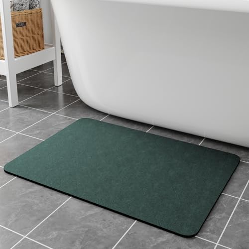 Bath Rugs 24x17-Diatomaceous Earth Stone Bath Mats for Bathroom,Dark Green | Quick Dry Absorbing Diatomite Bathroom Rugs Rubber Non Slip Thin Bathroom Mat Fit Under Door, Bath Mats for Bathroom Floors - color: Dark Green, size: 24" x 17" (Rectangular)