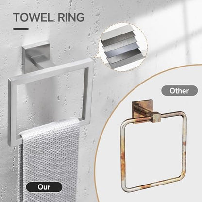 TQKAG 5-Piece Bathroom Hardware Set, Brushed Nickel Classic Wall Mounted | SUS304 Stainless Steel, Towel Bar Set, Towel Rack for Bathroom, Toilet Paper Holder, Bathroom Hand Towel Holder - color: Brushed Nickel, size: 5-Pieces Set