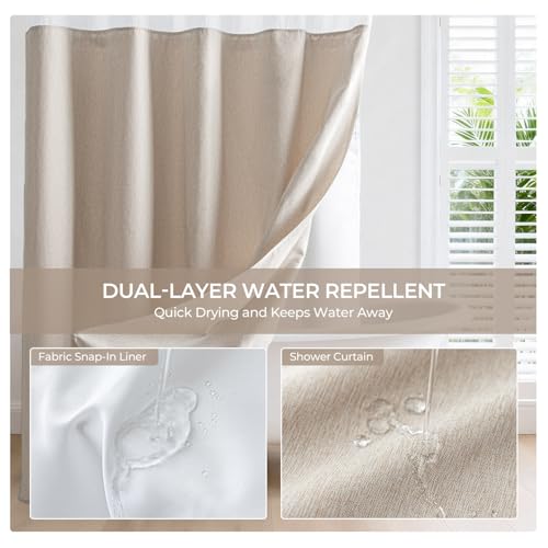 River Dream Linen Textured No Hooks Shower Curtain with Liner,Linen,36x74 | Stall,Mesh Top Window,with Snap-in Liner,Heavy Duty Fabric,Quick Dry,Bottom Magnets,Water-Repellent,Washable,Bathroom Set - color: Linen, size: 36"W x 74"L (Pack of 1)