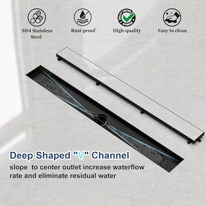 Neodrain 18-Inch Linear Shower Drain-Matte Black,with Tile Insert Grate | 304 Stainless Steel, Fast Drainage, Rectangle Shower Floor Drain with Leveling Feet & Hair Strainer, Fits Bathroom, Balcony - color: Matte Black, size: 18 IN