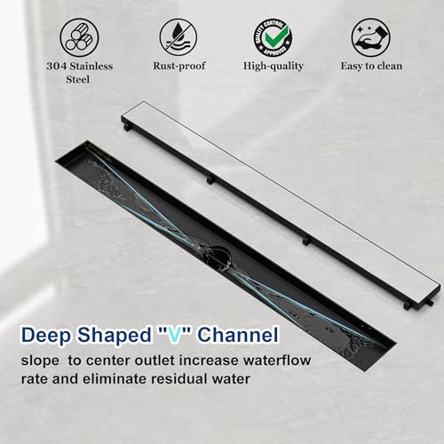 Neodrain 30-Inch Linear Shower Drain-Matte Black,with Tile Insert Grate | 304 Stainless Steel, Fast Drainage, Rectangle Shower Floor Drain with Leveling Feet & Hair Strainer, Fits Bathroom, Balcony - color: Matte Black, size: 30 IN