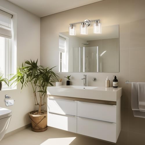 Globe Electric 5-Piece All-in-One Brushed Nickel Bathroom Accessory Set with 23" 3-Light Vanity Light and Clear Frosted Glass Shades - color: Brushed Nickel