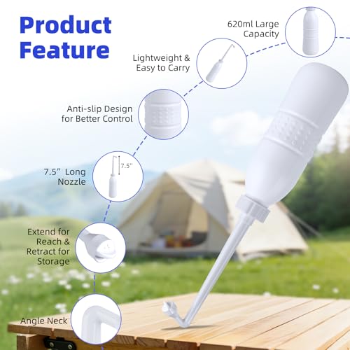 Hibbent Portable Bidet for Travel, Handheld Travel Bidet for Personal Hygiene Care, Personal Cleansing Use, Extended Nozzle, 21.8oz(620ml) , White - color: White, style: 620ml