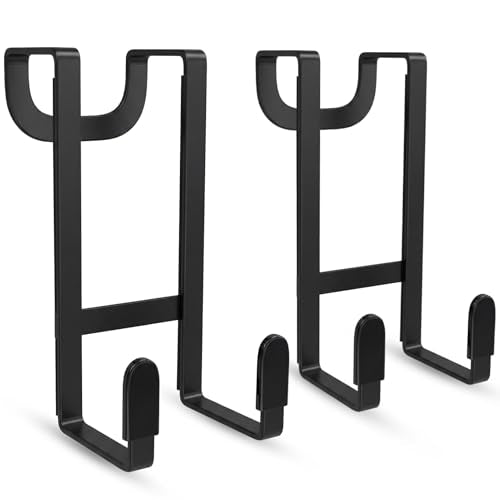 FYY 2 Packs Over The Door Hooks, Heavy Duty Door Hanger Hook, No Drill Wall Hooks for Hanging Coat, Towel, Bag in Bathroom, Closet Fits Most Doors Up to 1-7/8" Thickness （Black） - color: Black-2pcs, size: Short