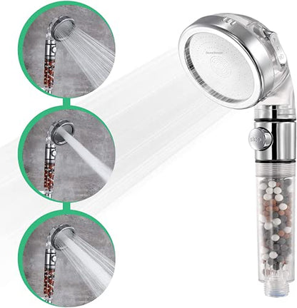 Original StoneStream Filtered Shower Head, Eco Power High Pressure Water Softener Showerhead with ON/OFF switch and Spa like Ionic beads for Dry Skin & Hair — 3 Spray Settings - style: 3-Setting Shower Head