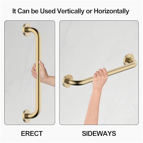 16 Inch Grab Bar 304 Stainless Steel Anti-Slip Bathroom Safety Handrail Wall Mount Assist Grip for Elderly Handicap Bathtub Shower Toilet,GB-4023-BG,Brushed Gold - color: Brushed Gold
