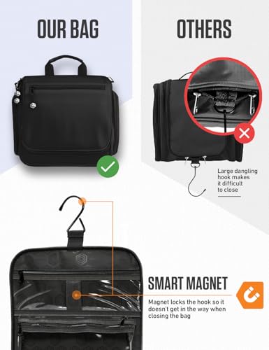 VENTURE 4TH Hanging Travel Toiletry Bag, 18 Compartments - Black | Hangs on rails, hooks or doors; stands upright. Removable TSA pouch. Water-resistant Nylon 290D Twill, reinforced stitching. - color: Black