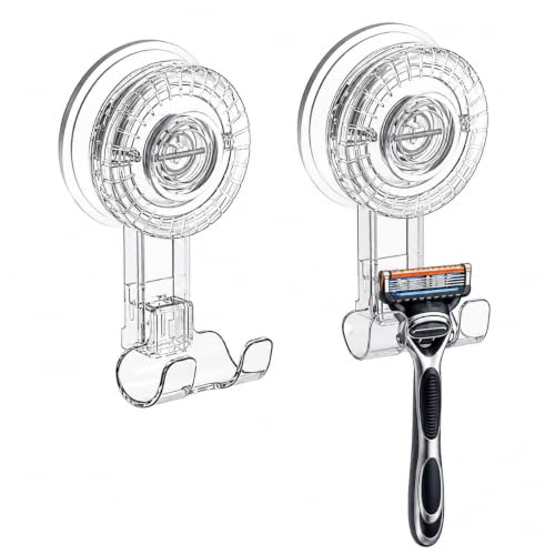 HOME&I Suction Cup Razor Holder for Shower, 2 Pack, No-Drill Double Hooks - style: Twist Lock+Double Hook