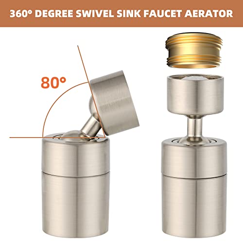 Hibbent Faucet Aerator, 360 Degree Kitchen Sink Faucet Aerator, Dual-function Swivel Big Angle Kitchen Faucet Attachment, Faucet Replacement Part, Brushed Nickel - color: Brushed Nickel, style: Dual Modes