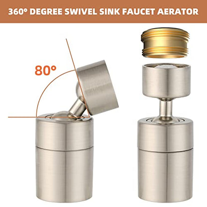 Hibbent Faucet Aerator, 360 Degree Kitchen Sink Faucet Aerator, Dual-function Swivel Big Angle Kitchen Faucet Attachment, Faucet Replacement Part, Brushed Nickel - color: Brushed Nickel, style: Dual Modes