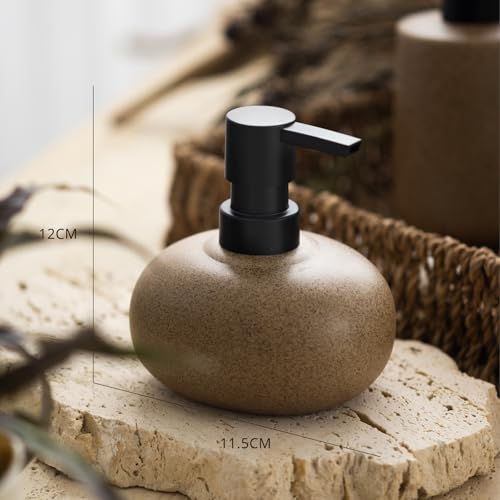 EMPO Ceramic Hand Soap Dispenser with Matte Black Pump, Stone-Textured Wabi-Sabi Liquid Dispenser for Bathroom Vanity and Kitchen Sink (300ml/10.14oz) - size: 300 ml