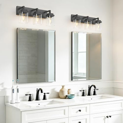 Matte Black Bathroom Light Fixtures, Modern Vanity Lights with Clear Glass Lamp Shade, Bathroom Lighting Fixtures Over Mirror, Restroom Vanity Lighting Fixture, 3-Light 22 Inch - color: Blakc, size: 3-Light