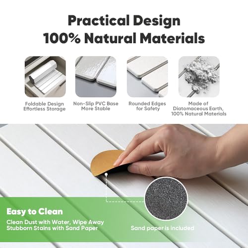 Stone Drying Mat for Kitchen Counter, Quick Diatomaceous Earth Mats for Dishes, 24"L x 16" W Super Absorbent Fast-Drying Collapsible Countertop Stone Mat (White, 24" x 16") - color: White
