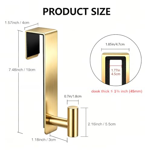 WUIVIUT Over Door Hooks - Non-Slip Dots Door Hanger, Towel Hook for Robe,Heavy Duty Rack Bathroom Hook (Gold, T Shape 2 Pack, Fits 1-3/4'' Thick) - size: T Shape 2 Pack, Gold