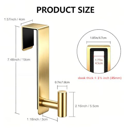 WUIVIUT Over Door Hooks - Non-Slip Dots Door Hanger, Towel Hook for Robe,Heavy Duty Rack Bathroom Hook (Gold, T Shape 2 Pack, Fits 1-3/4'' Thick) - size: T Shape 2 Pack, Gold