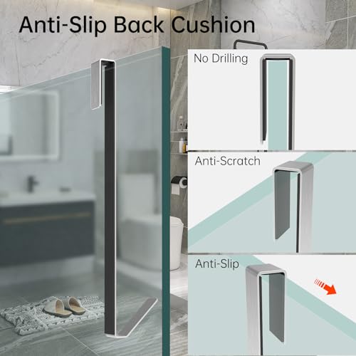 Linone 12 in Shower Door Hooks, 3 Pack | Towel Hooks for Bathrooms, Heavy Duty, Drilling-Free Extended Over Door, For Frameless Glass Shower Door - size: 12 IN-Silver