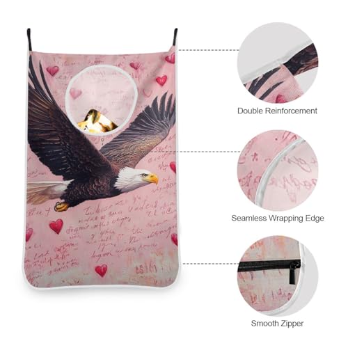 1PC Hanging Laundry Hamper Bag Over the Door Laundry Hamper Wall Hamper Large Dirty Clothes Hamper with Stainless Steel Hooks 29.5x20Inch Bald Eagle Valentine Hearts Letters - color: Bald Eagle Valentine Hearts Letters, size: 1 PC