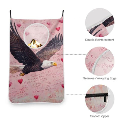 1PC Hanging Laundry Hamper Bag Over the Door Laundry Hamper Wall Hamper Large Dirty Clothes Hamper with Stainless Steel Hooks 29.5x20Inch Bald Eagle Valentine Hearts Letters - color: Bald Eagle Valentine Hearts Letters, size: 1 PC