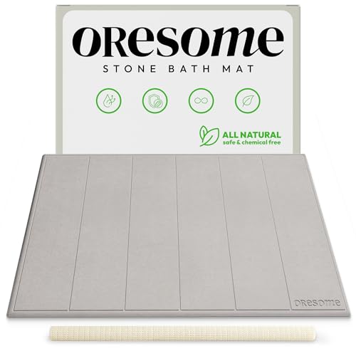 Stone Bath Mat for Bathroom, Diatomaceous Earth Bath Mat, 24" x 16", 1 Pack | Modern Alternative to Fabric Mats, Quick Drying, Fast Water Absorption, Includes Non-Slip Mat & Sanding Tool, Easy to Clean - style: Modern Minimalist