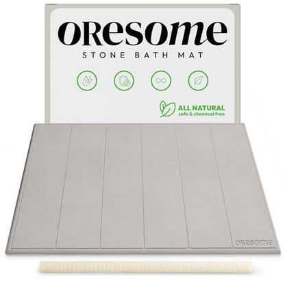 Stone Bath Mat for Bathroom, Diatomaceous Earth Bath Mat, 24" x 16", 1 Pack | Modern Alternative to Fabric Mats, Quick Drying, Fast Water Absorption, Includes Non-Slip Mat & Sanding Tool, Easy to Clean - style: Modern Minimalist
