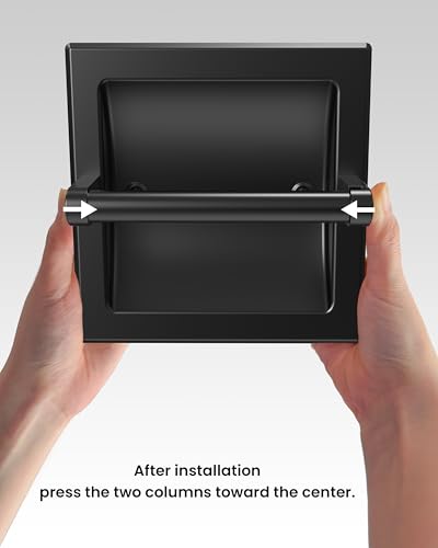Recessed Toilet Paper Holder Wall Mount Matte Black Stainless Steel | Post Pivoting Design Easy to Change Roll, in Wall Toilet Paper Holder for Mega Roll for Bathroom Contemporary Hotel Style - color: Black