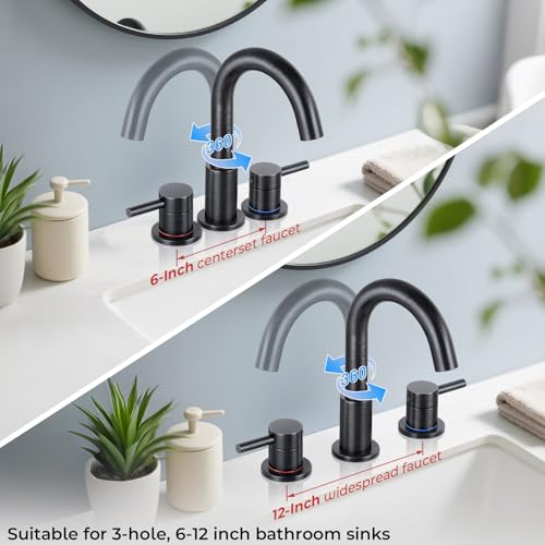 2-Handle Widespread Bathroom Sink Faucet 3 Hole, Oil Rubbed Bronze | Lead-free stainless steel, pop-up drain, Detachable faucet aerator, 360°swivel, for RV & vanity sink 3-hole mount - color: 1-Oil Rubbed Bronze, style: 8 Inch Widespread