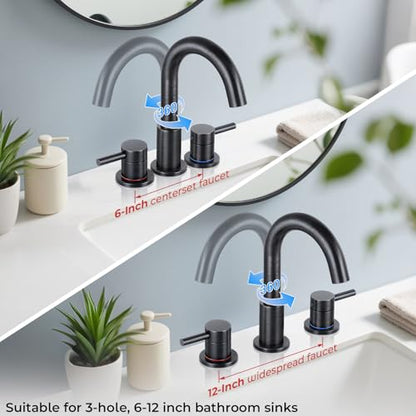 2-Handle Widespread Bathroom Sink Faucet 3 Hole, Oil Rubbed Bronze | Lead-free stainless steel, pop-up drain, Detachable faucet aerator, 360°swivel, for RV & vanity sink 3-hole mount - color: 1-Oil Rubbed Bronze, style: 8 Inch Widespread