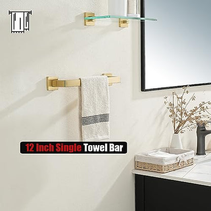 JQK Gold Towel Bar, Rounded Edges 18.41 Inch Towel Rack, 304 Stainless Steel Bathroom Wall Mount, Useable Length 16 Inch, TB250L16-BG - color: Brushed Gold, size: 16.41 Inch