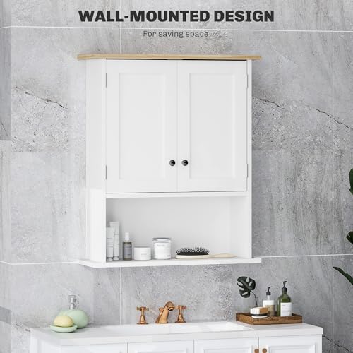 HOMCOM Bathroom Wall Cabinet Modern Over Toilet Medicine Cabinet White | Wall Mounted, 2 Doors, Adjustable Shelf