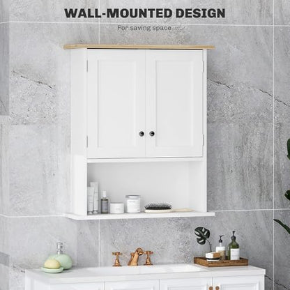 HOMCOM Bathroom Wall Cabinet Modern Over Toilet Medicine Cabinet White | Wall Mounted, 2 Doors, Adjustable Shelf