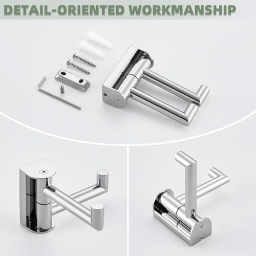 Angle Simple Swivel Robe Hook, Bathroom Towel Double Hook, Polished Chrome | SUS304 Stainless Steel, 2 Arms Hand Towel Holder for Kitchen Closet Entryway, Fold Flat when Not in Use, Screws Mounted - color: Polished Chrome, size: 1 Pack