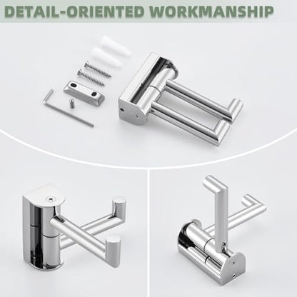 Angle Simple Swivel Robe Hook, Bathroom Towel Double Hook, Polished Chrome | SUS304 Stainless Steel, 2 Arms Hand Towel Holder for Kitchen Closet Entryway, Fold Flat when Not in Use, Screws Mounted - color: Polished Chrome, size: 1 Pack