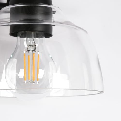KSANA Black Bathroom Light Fixture, 3-Light Vanity Light with Large Opening Clear Glass Shade, Modern Farmhouse Wall Lamp Over Mirror - size: Dome Shade