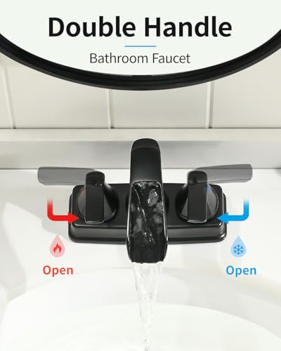 Fapully Matte Black Waterfall Bathroom Faucet, Centerset Bathroom Faucet | Lead-Free Brass, 4 Inch Faucet for Bathroom Sink with Pop-up Drain - color: Matte Black