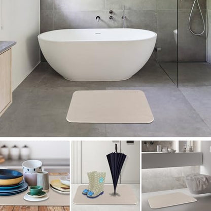 Stone Bath Mat Large, Diatomaceous Earth Shower Mat, Non-Slip Super Absorbent Quick Drying Bathroom Floor Mat, 2 Pack,23.62x15.35, Greyish White - color: Greyish White